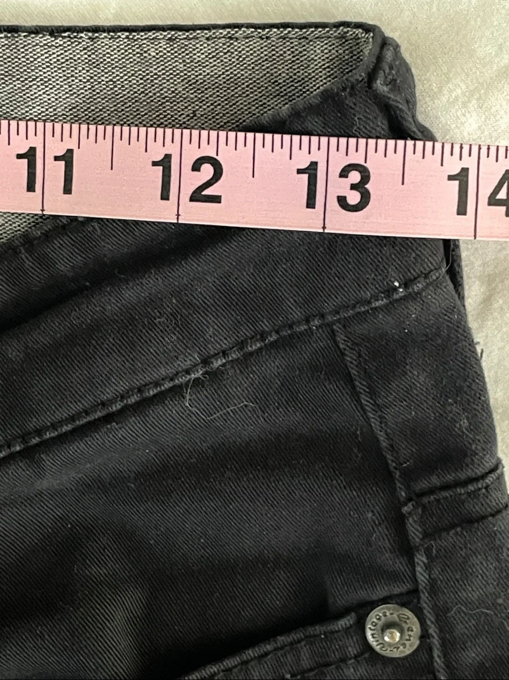 Vintage Genes- Cotton Mid Rise Slim Black Distressed Denim Pants Raw Edge